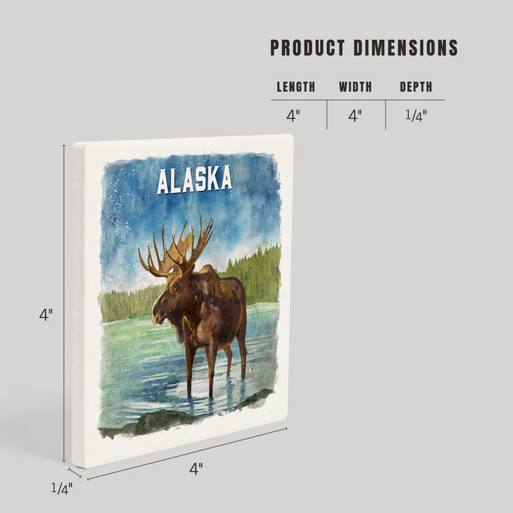 Alaska, Watercolor Study, Moose, Coasters Coasters Lantern Press 