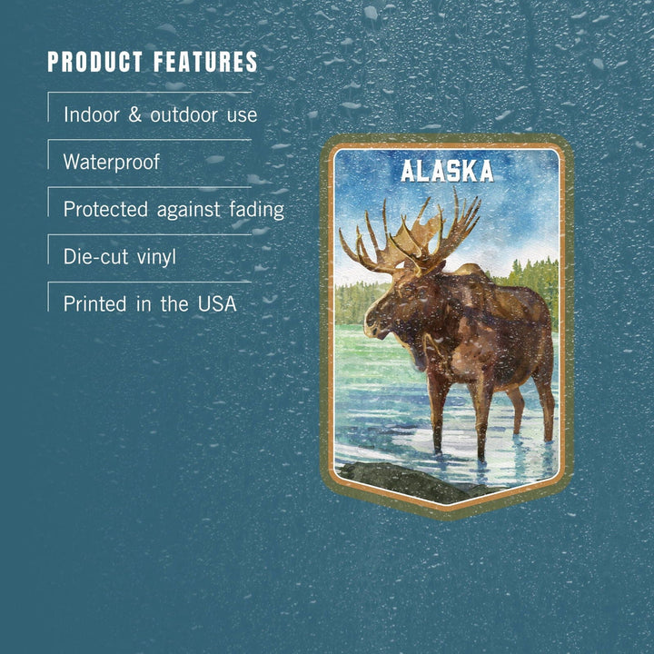 Alaska, Watercolor Study, Moose, Contour, Vinyl Sticker Sticker Lantern Press 