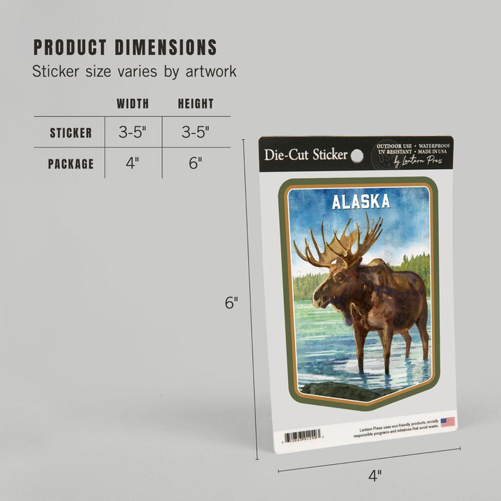 Alaska, Watercolor Study, Moose, Contour, Vinyl Sticker Sticker Lantern Press 