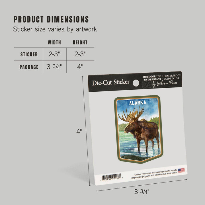Alaska, Watercolor Study, Moose, Contour, Vinyl Sticker Sticker Lantern Press 
