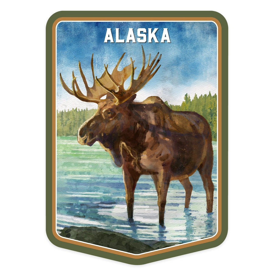 Alaska, Watercolor Study, Moose, Contour, Vinyl Sticker Sticker Lantern Press 