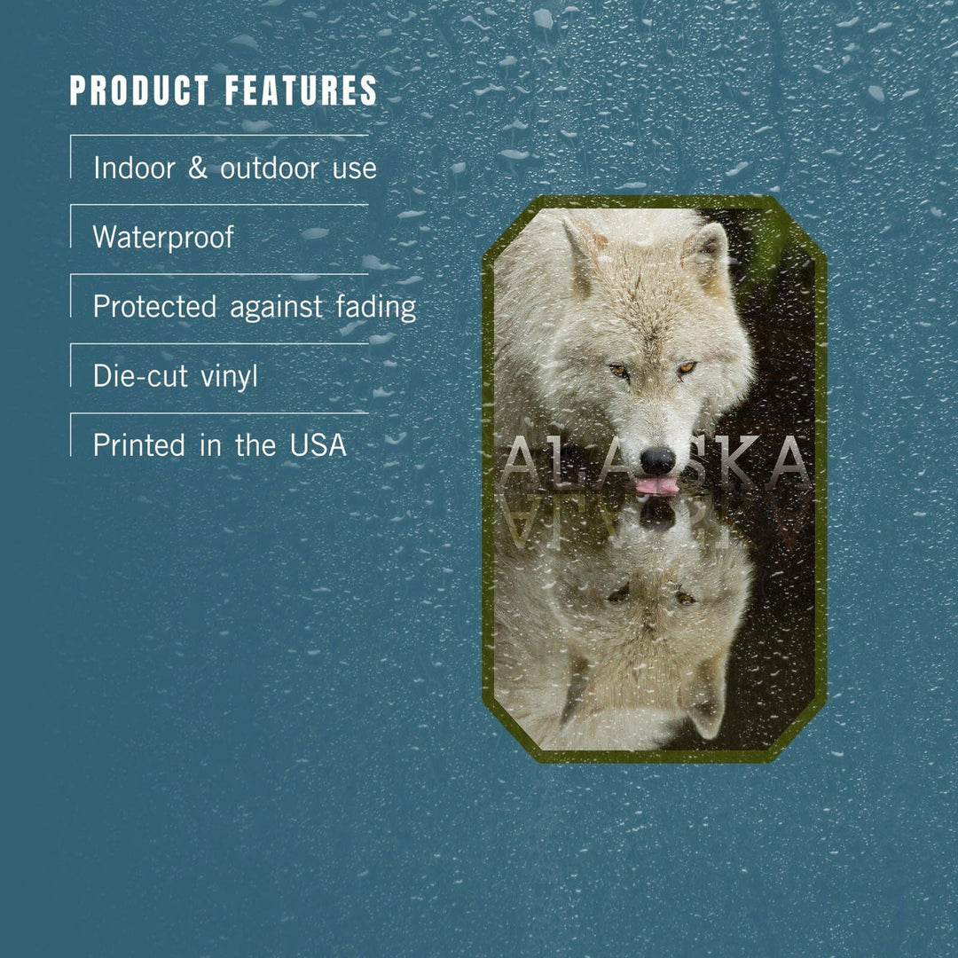 Alaska, Wolf Drinking, Contour, Vinyl Sticker Sticker Lantern Press 