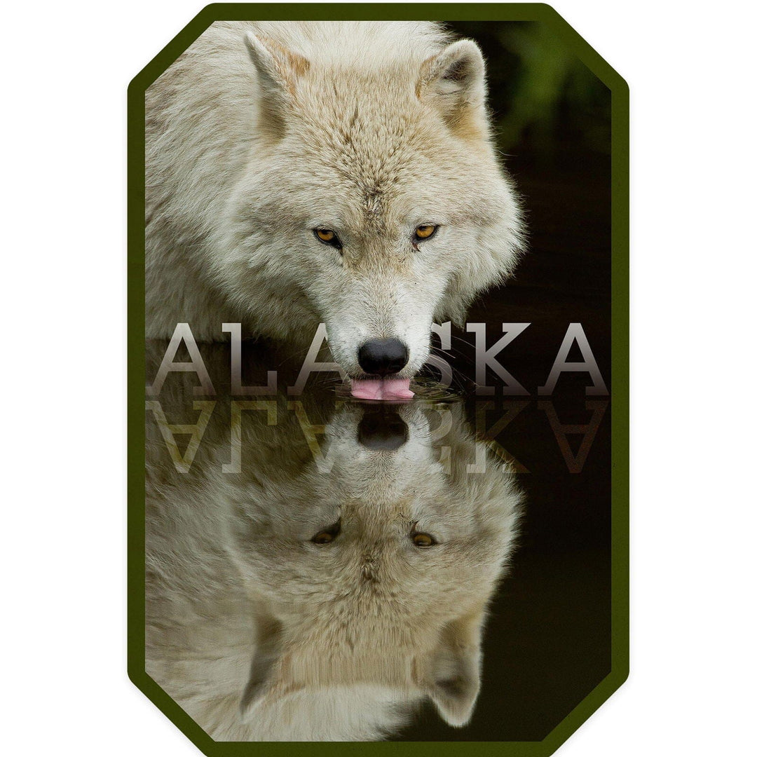 Alaska, Wolf Drinking, Contour, Vinyl Sticker Sticker Lantern Press 