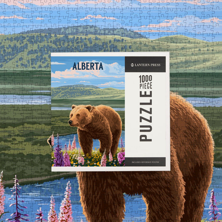 Alberta, Painterly, Grizzly Bear in Meadow, Jigsaw Puzzle Puzzle Lantern Press 