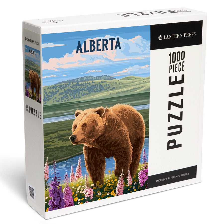 Alberta, Painterly, Grizzly Bear in Meadow, Jigsaw Puzzle Puzzle Lantern Press 