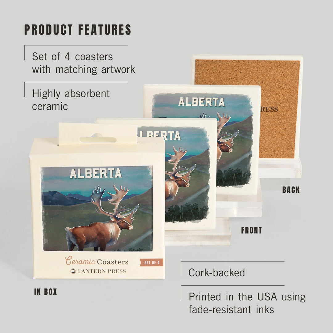 Alberta, Watercolor Study, Caribou, Coasters Coasters Lantern Press 