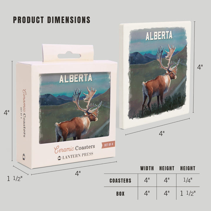 Alberta, Watercolor Study, Caribou, Coasters Coasters Lantern Press 