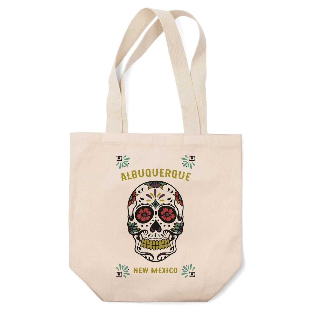 Albuquerque, New Mexico, Day of the Dead, Sugar Skull (White & Magenta), Lantern Press Artwork, Tote Bag Totes Lantern Press 