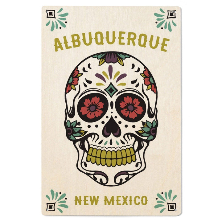 Albuquerque, New Mexico, Day of the Dead, Sugar Skull (White & Magenta), Lantern Press Artwork, Wood Signs and Postcards Wood Lantern Press 