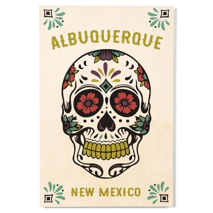 Albuquerque, New Mexico, Day of the Dead, Sugar Skull (White & Magenta), Lantern Press Artwork, Wood Signs and Postcards Wood Lantern Press 