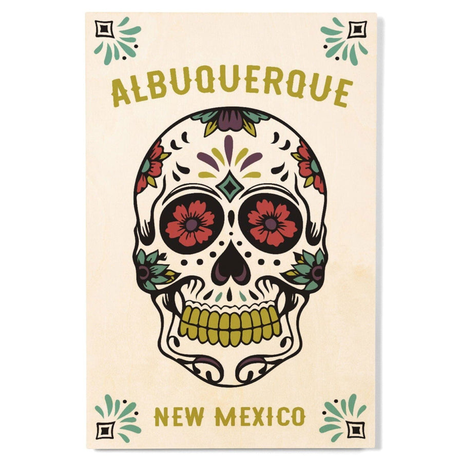 Albuquerque, New Mexico, Day of the Dead, Sugar Skull (White & Magenta), Lantern Press Artwork, Wood Signs and Postcards Wood Lantern Press 