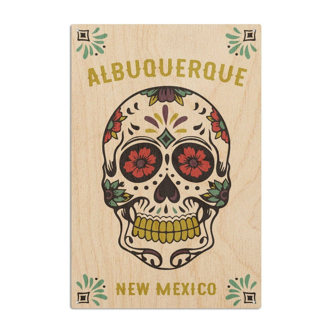 Albuquerque, New Mexico, Day of the Dead, Sugar Skull (White & Magenta), Lantern Press Artwork, Wood Signs and Postcards Wood Lantern Press 