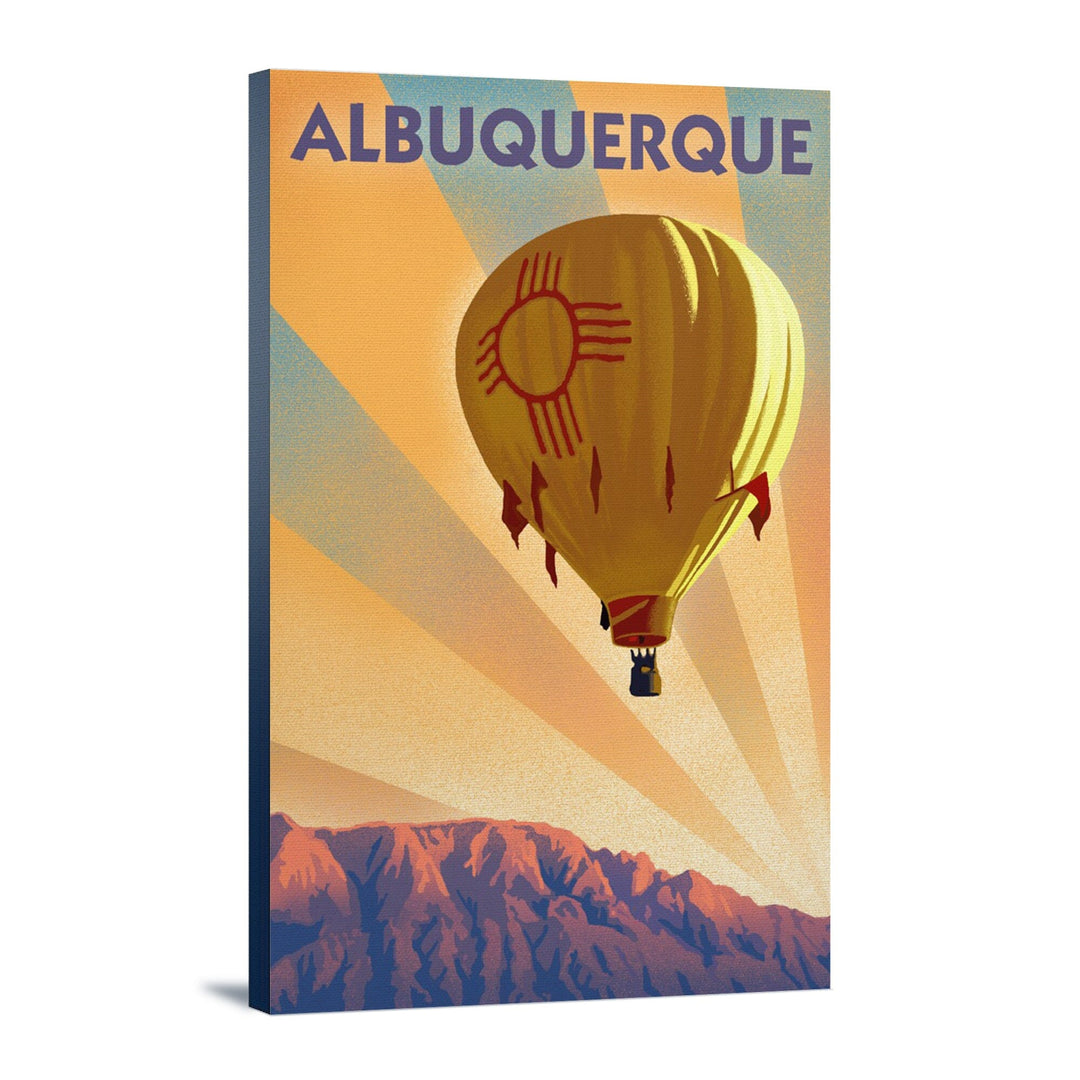 Albuquerque, New Mexico, Hot Air Balloon, Lithograph, Lantern Press Artwork, Art & Giclee Prints Canvas Lantern Press 12x18 Stretched Canvas 