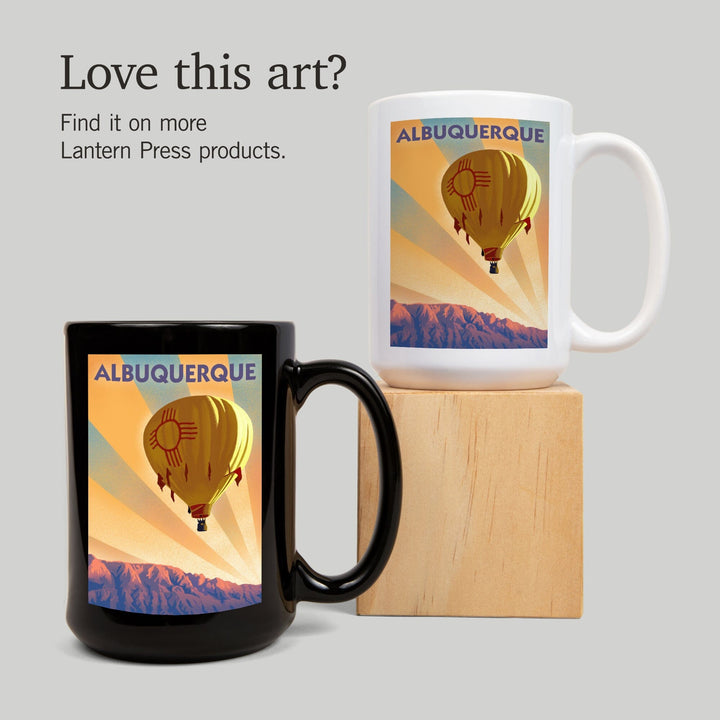 Albuquerque, New Mexico, Hot Air Balloon, Lithograph, Lantern Press Artwork, Ceramic Mug Mugs Lantern Press 