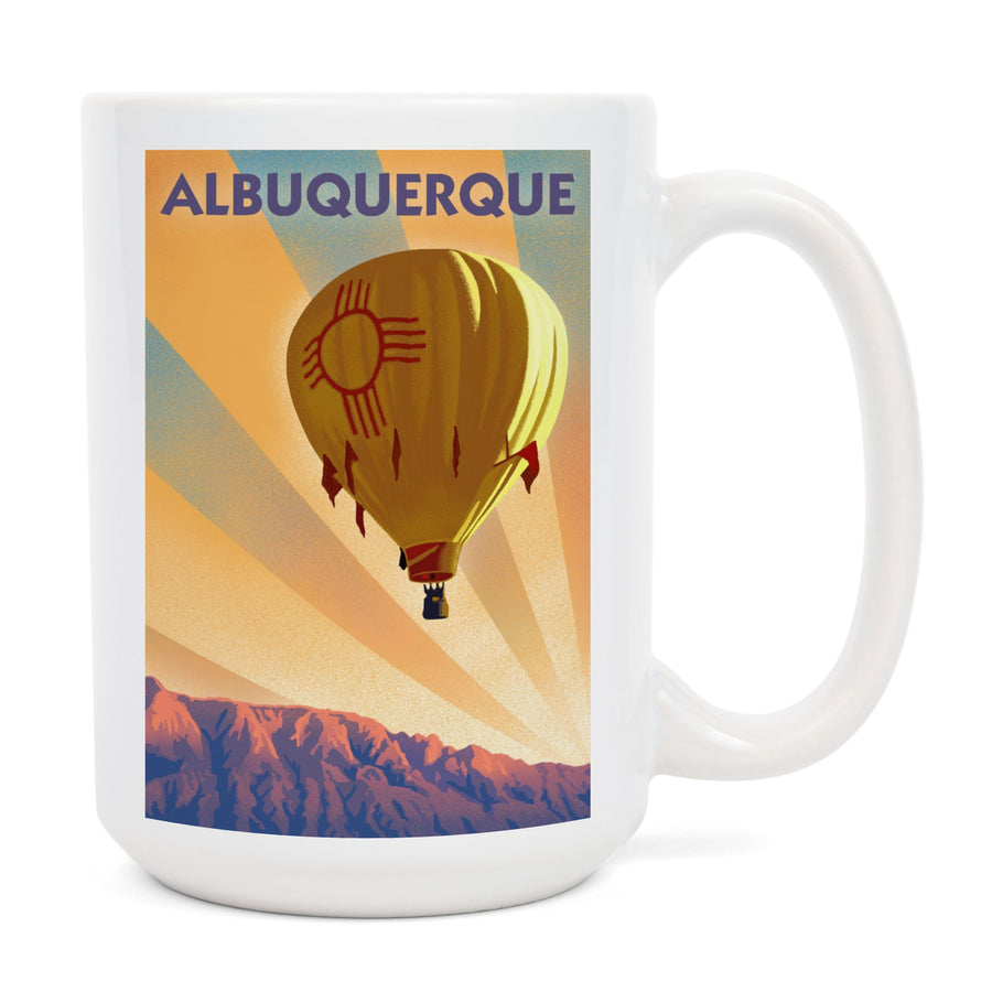 Albuquerque, New Mexico, Hot Air Balloon, Lithograph, Lantern Press Artwork, Ceramic Mug Mugs Lantern Press 