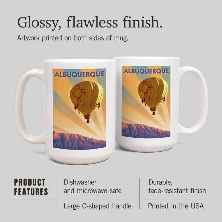 Albuquerque, New Mexico, Hot Air Balloon, Lithograph, Lantern Press Artwork, Ceramic Mug Mugs Lantern Press 