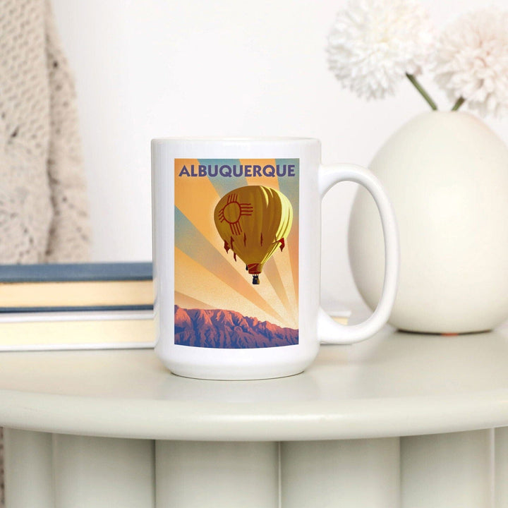 Albuquerque, New Mexico, Hot Air Balloon, Lithograph, Lantern Press Artwork, Ceramic Mug Mugs Lantern Press 