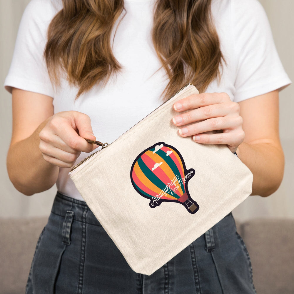 Albuquerque, New Mexico, Hot Air Balloon,, Organic Cotton Zipper Pouch, Go Bag Go Bag Lantern Press 