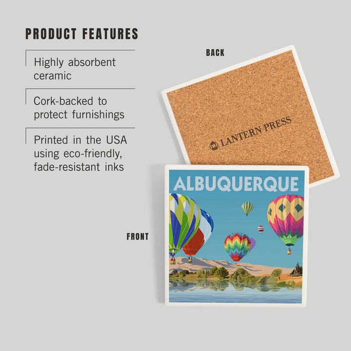 Albuquerque, New Mexico, Hot Air Balloons, Coasters Coasters Lantern Press 