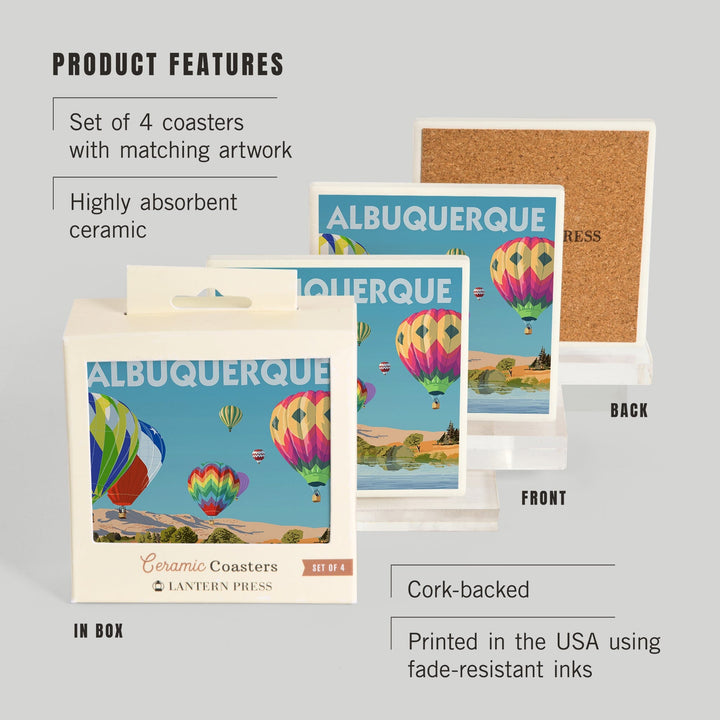 Albuquerque, New Mexico, Hot Air Balloons, Coasters Coasters Lantern Press 