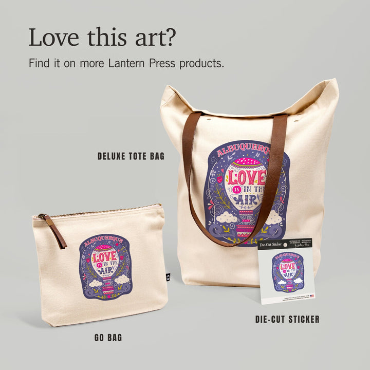 Albuquerque, New Mexico, Love Is In the Air, Hot Air Balloon,, Organic Cotton Zipper Pouch, Go Bag Go Bag Lantern Press 