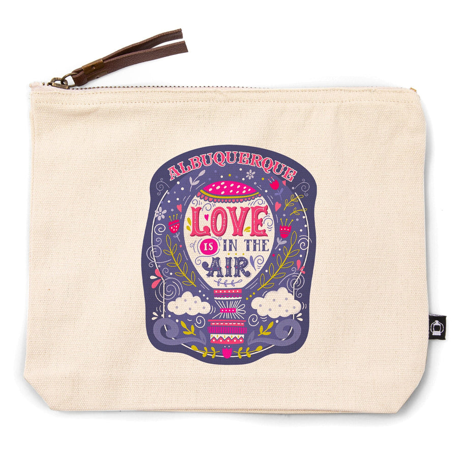 Albuquerque, New Mexico, Love Is In the Air, Hot Air Balloon,, Organic Cotton Zipper Pouch, Go Bag Go Bag Lantern Press 