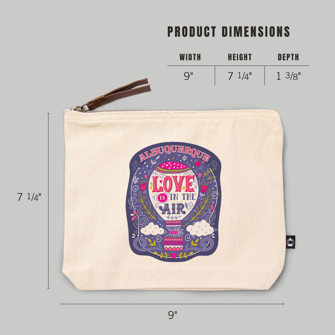 Albuquerque, New Mexico, Love Is In the Air, Hot Air Balloon,, Organic Cotton Zipper Pouch, Go Bag Go Bag Lantern Press 