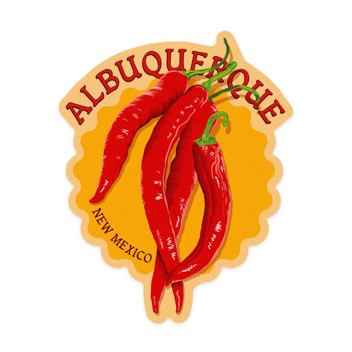 Albuquerque, New Mexico, Red Chiles, Letterpress, Contour, Vinyl Sticker Sticker Lantern Press 