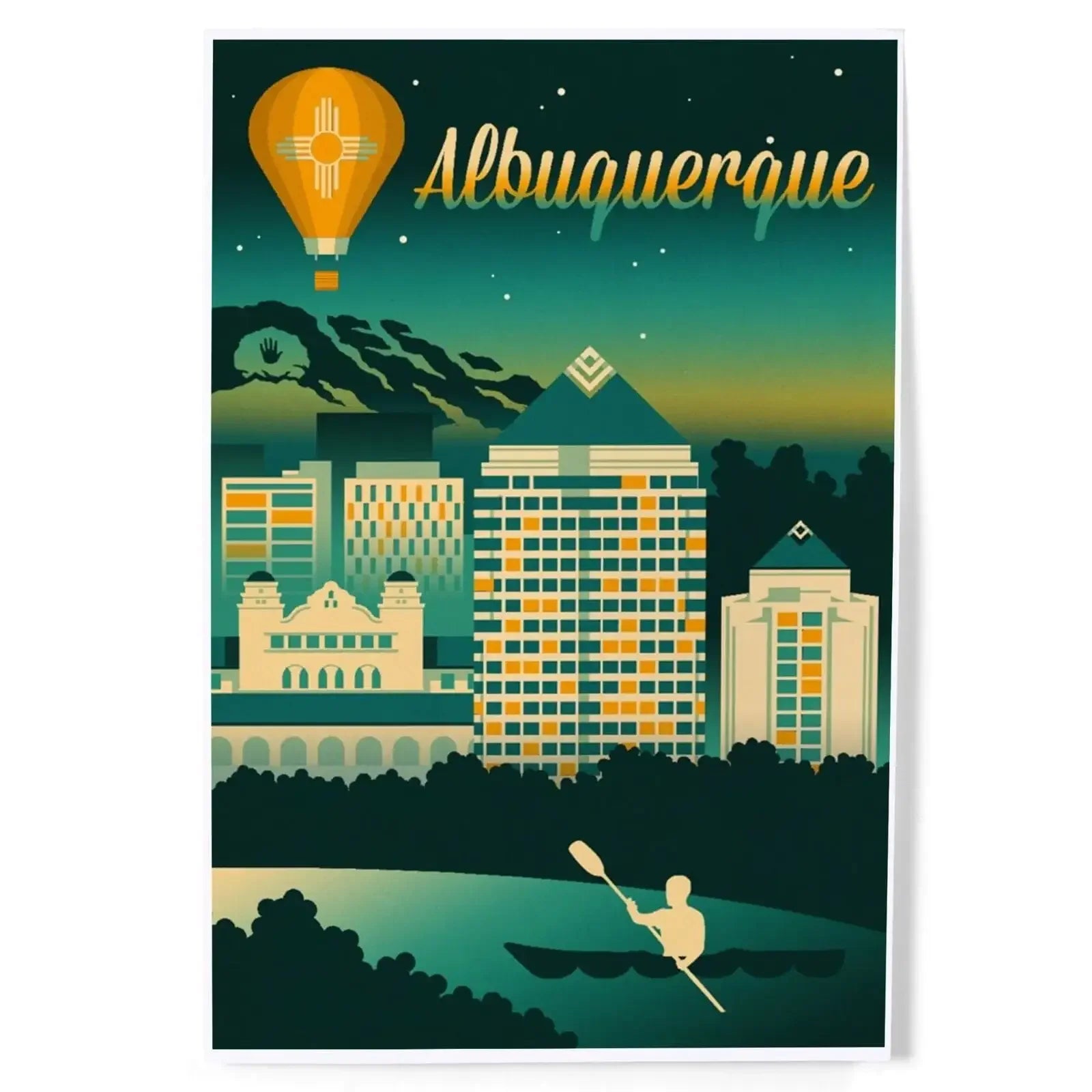 Albuquerque, New Mexico, Retro Skyline Chromatic art prints, metal ...