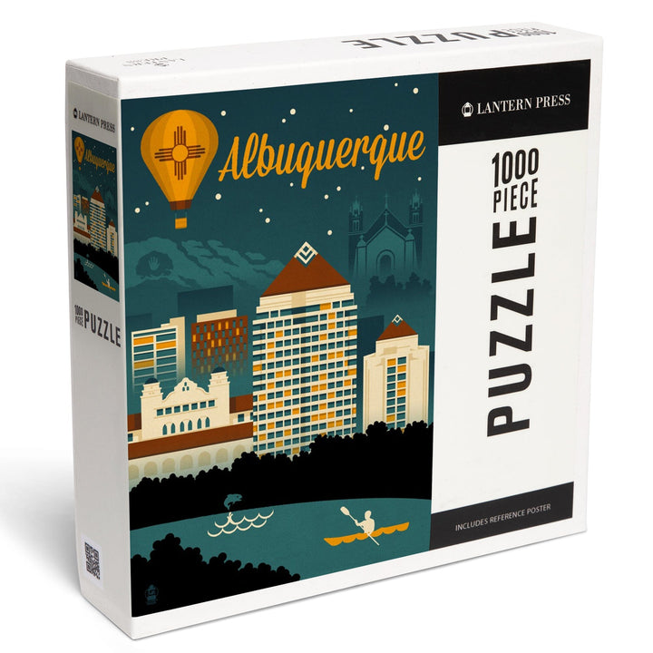 Albuquerque, New Mexico, Retro Skyline, Jigsaw Puzzle Puzzle Lantern Press 