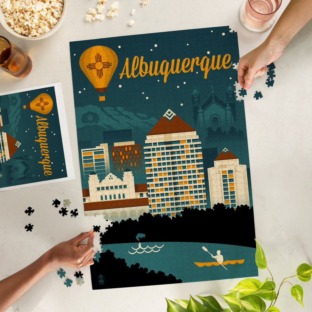 Albuquerque, New Mexico, Retro Skyline, Jigsaw Puzzle Puzzle Lantern Press 