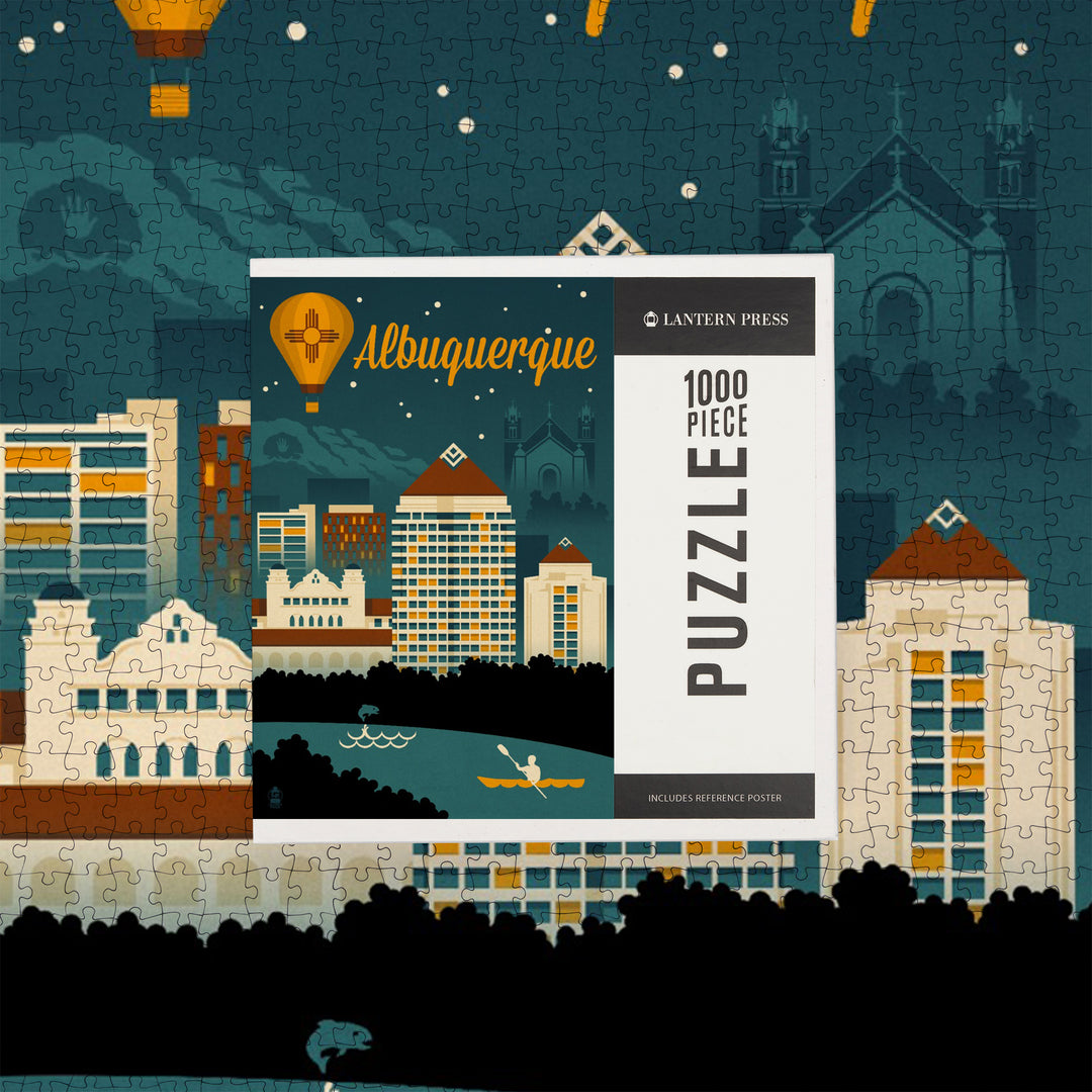 Albuquerque, New Mexico, Retro Skyline, Jigsaw Puzzle Puzzle Lantern Press 