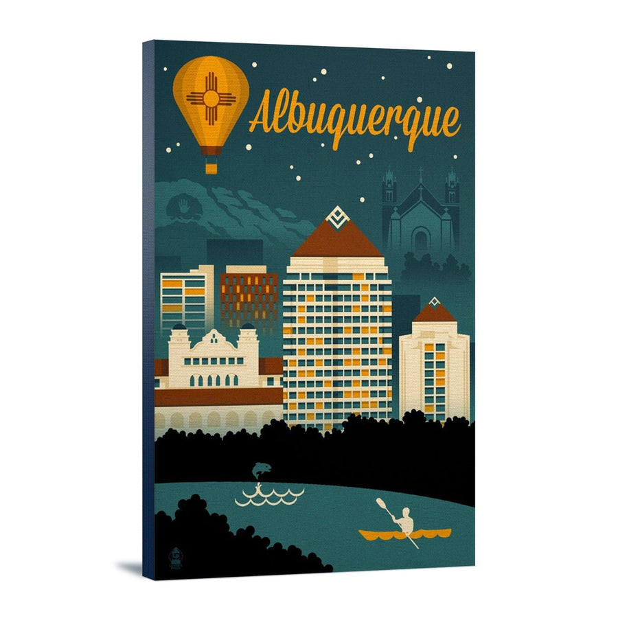 Albuquerque, New Mexico, Retro Skyline, Lantern Press Artwork Canvas Lantern Press 