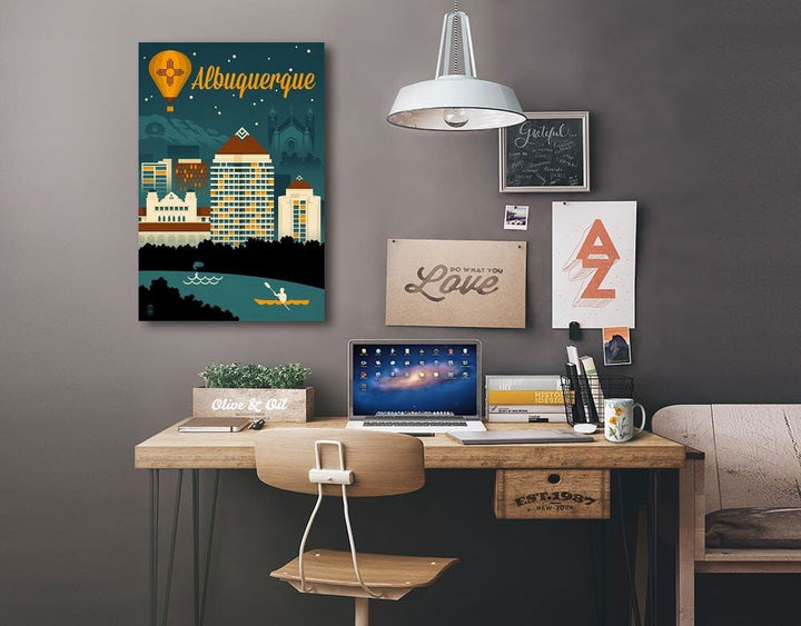 Albuquerque, New Mexico, Retro Skyline, Lantern Press Artwork Canvas Lantern Press 