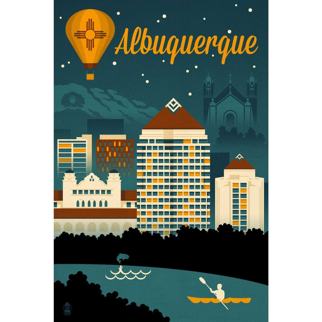 Albuquerque, New Mexico, Retro Skyline, Lantern Press Artwork Canvas Lantern Press 