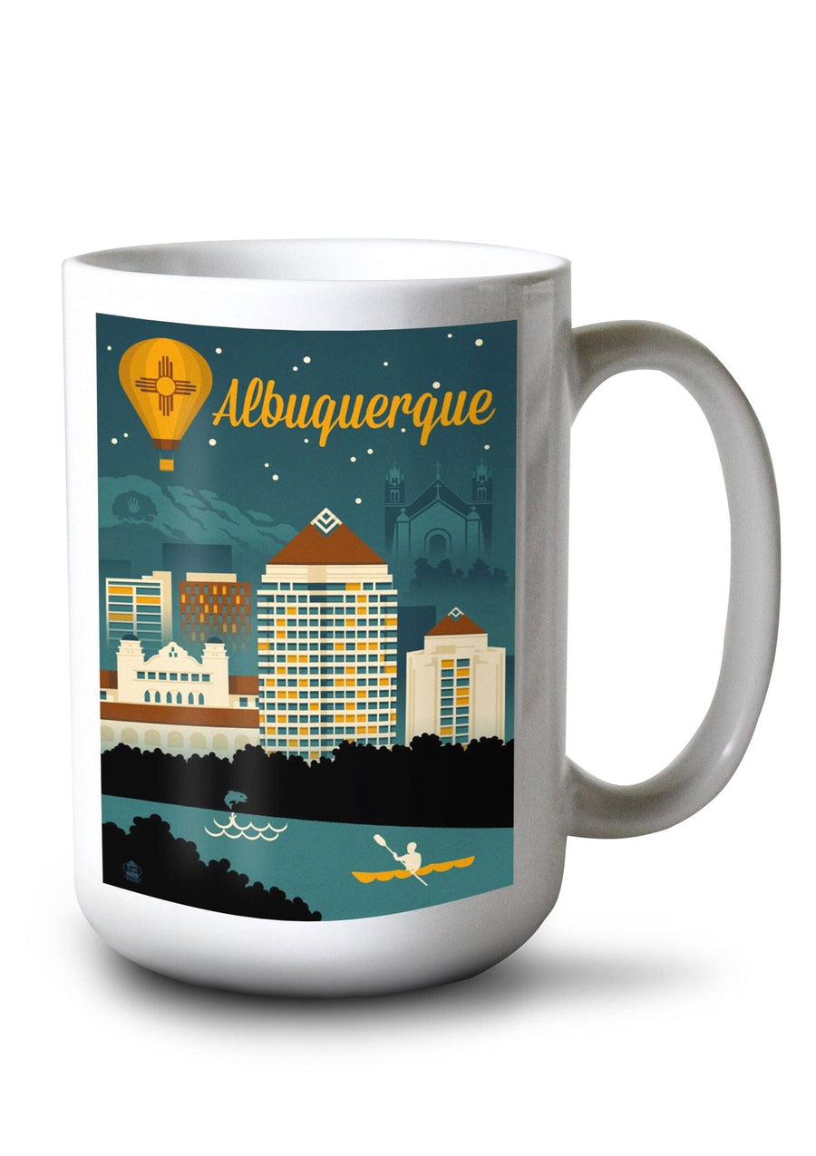 Albuquerque, New Mexico, Retro Skyline, Lantern Press Artwork, Ceramic Mug Mugs Lantern Press 