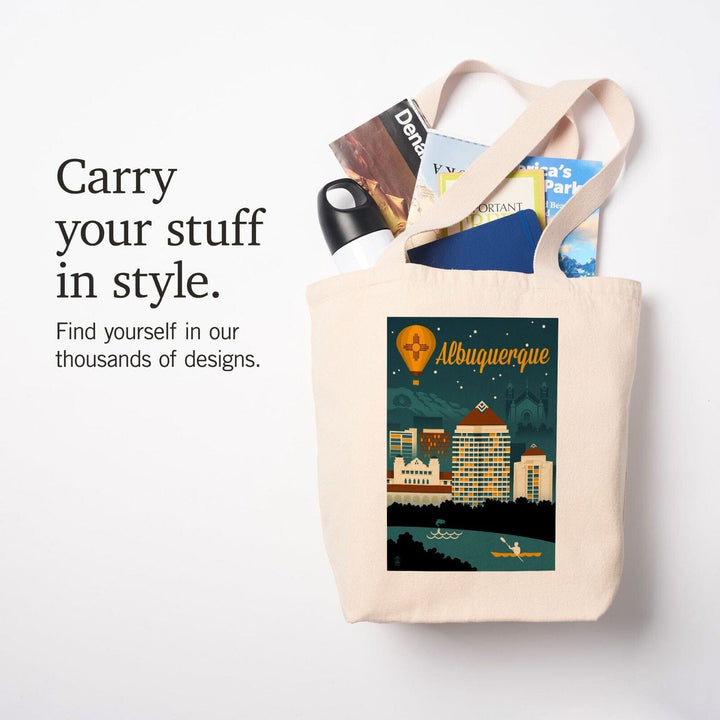 Albuquerque, New Mexico, Retro Skyline, Lantern Press Artwork, Tote Bag Totes Lantern Press 