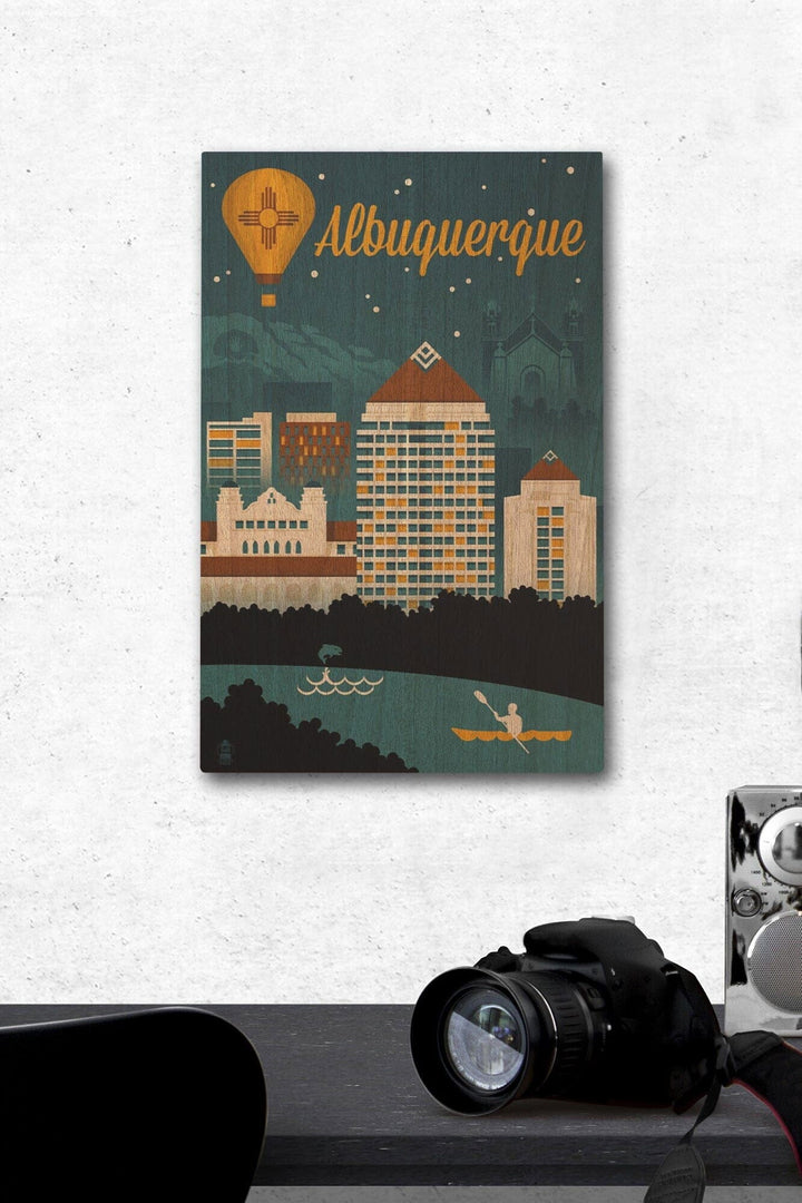 Albuquerque, New Mexico, Retro Skyline, Lantern Press Artwork, Wood Signs and Postcards Wood Lantern Press 