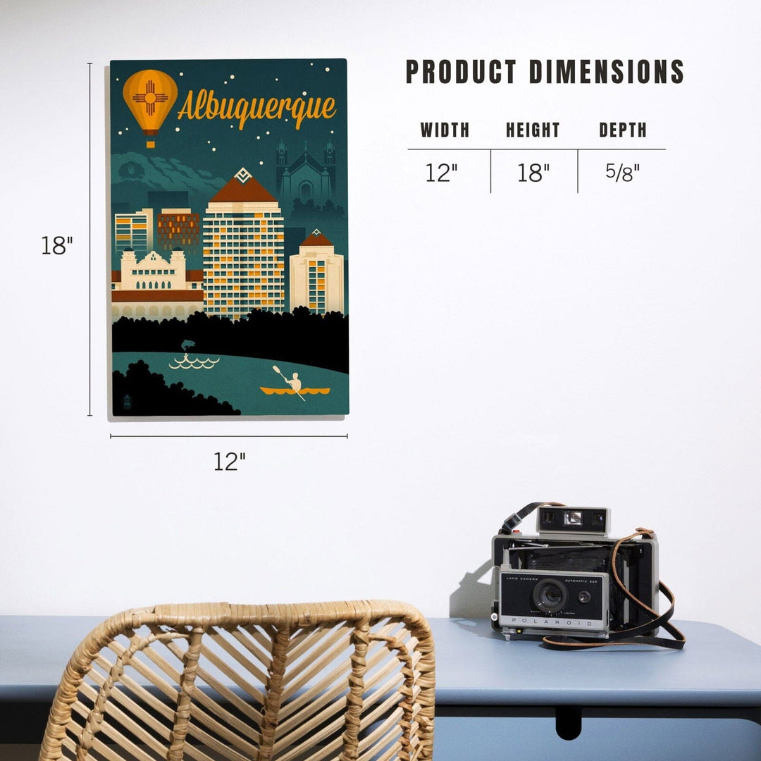 Albuquerque, New Mexico, Retro Skyline, Lantern Press Artwork, Wood Signs and Postcards Wood Lantern Press 