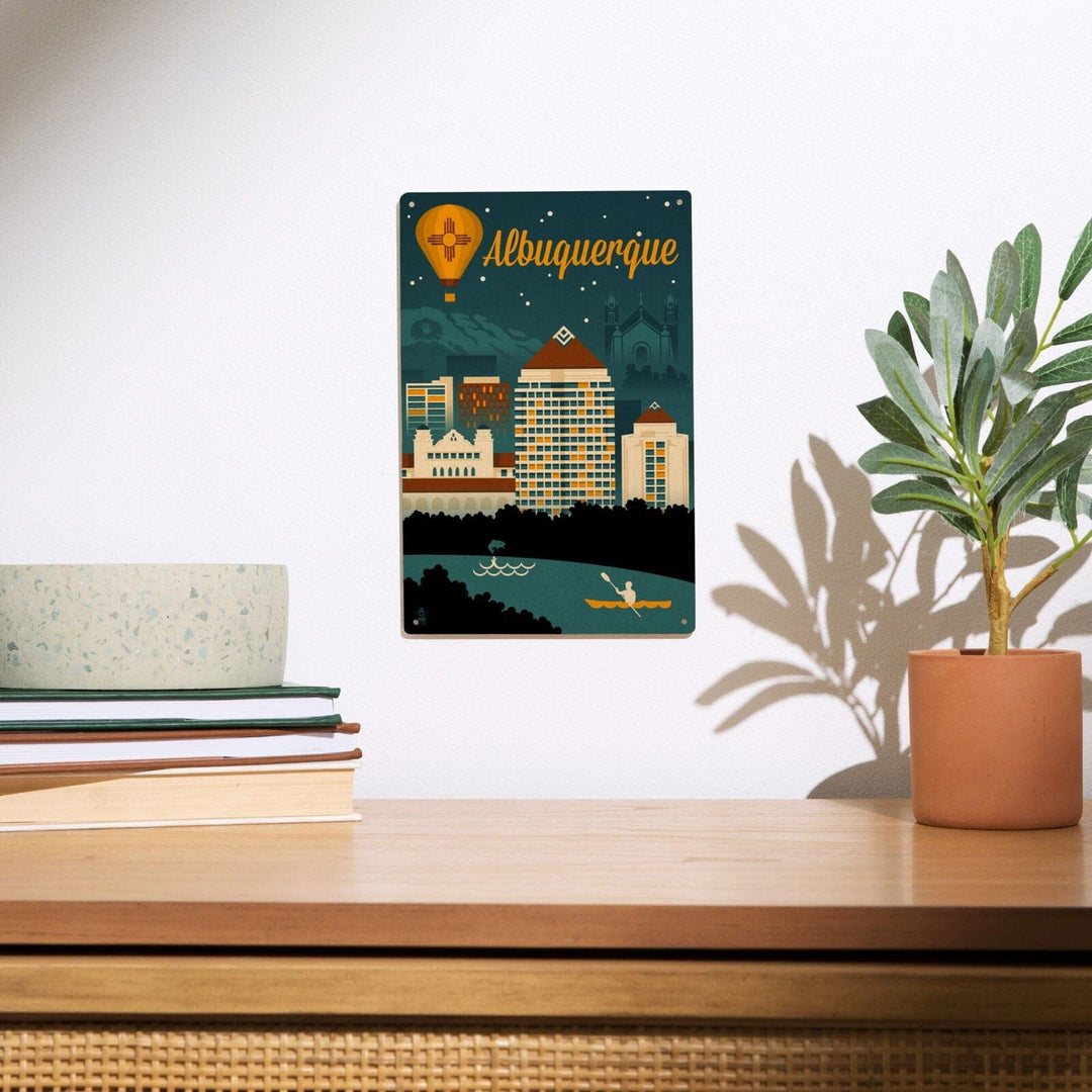 Albuquerque, New Mexico, Retro Skyline, Lantern Press Artwork, Wood Signs and Postcards Wood Lantern Press 