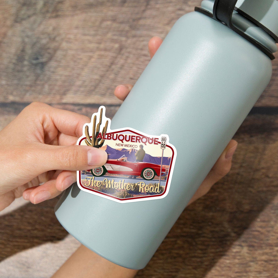 Albuquerque, New Mexico, Route 66, Classic Car, Contour, Vinyl Sticker Sticker Lantern Press 