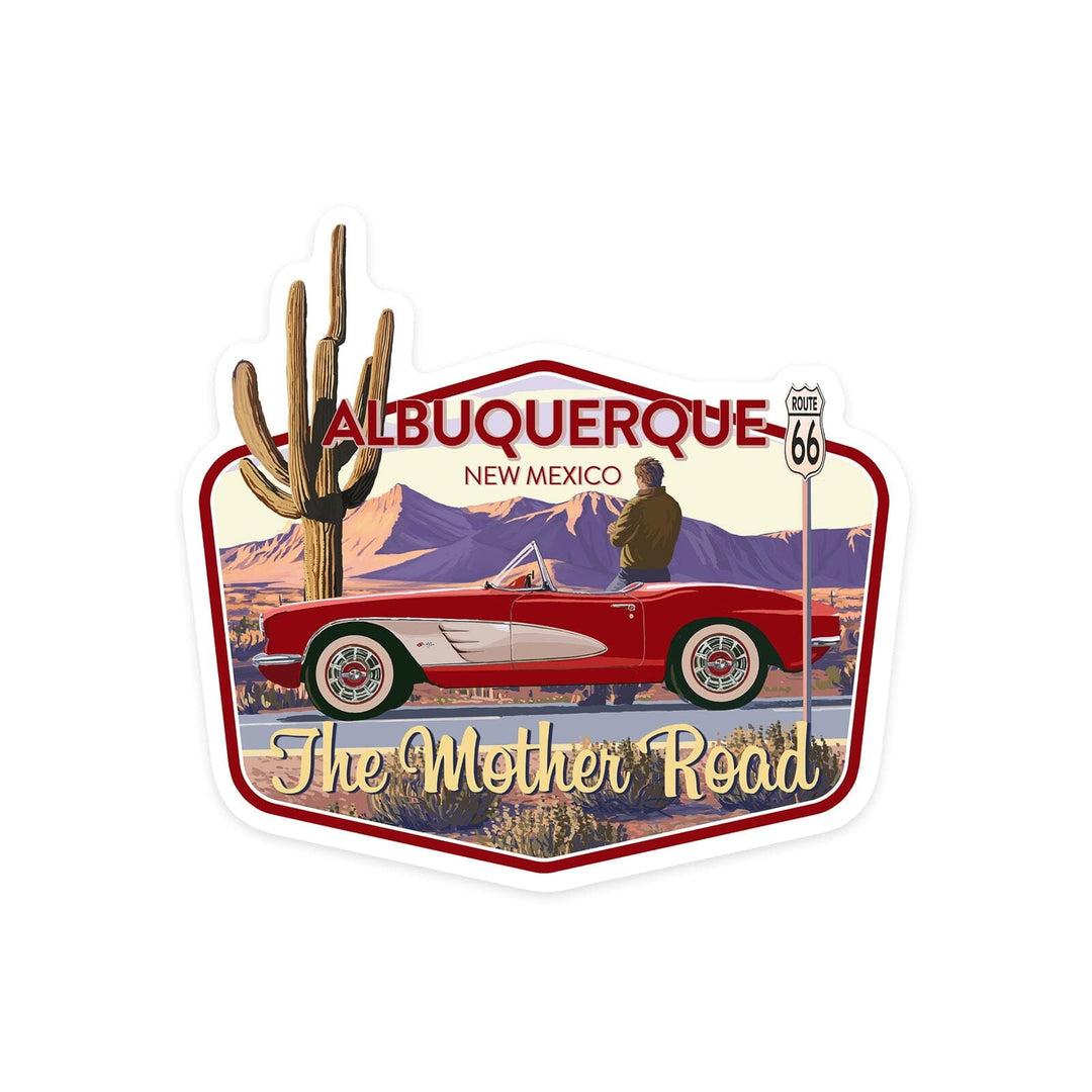 Albuquerque, New Mexico, Route 66, Classic Car, Contour, Vinyl Sticker Sticker Lantern Press 