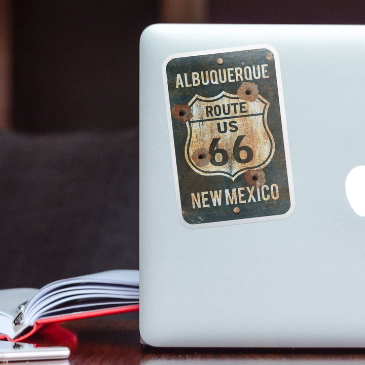 Albuquerque, New Mexico, Route 66 Sign, Contour, Vinyl Sticker Sticker Lantern Press 