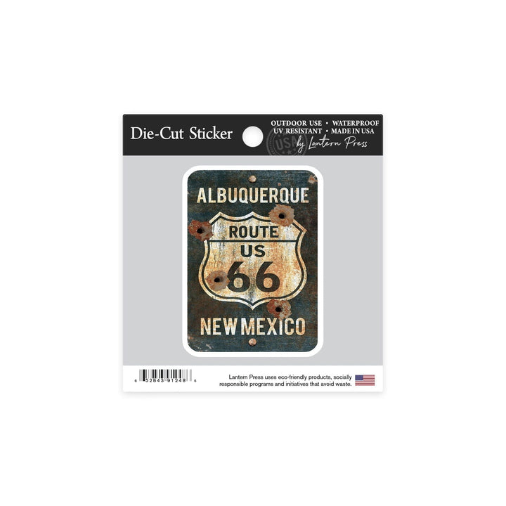 Albuquerque, New Mexico, Route 66 Sign, Contour, Vinyl Sticker Sticker Lantern Press 