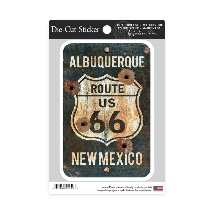 Albuquerque, New Mexico, Route 66 Sign, Contour, Vinyl Sticker Sticker Lantern Press 