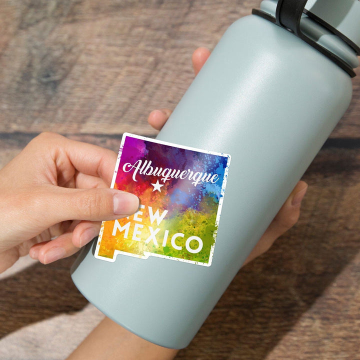 Albuquerque, New Mexico, State Abstract Watercolor, Contour, Vinyl Sticker Sticker Lantern Press 