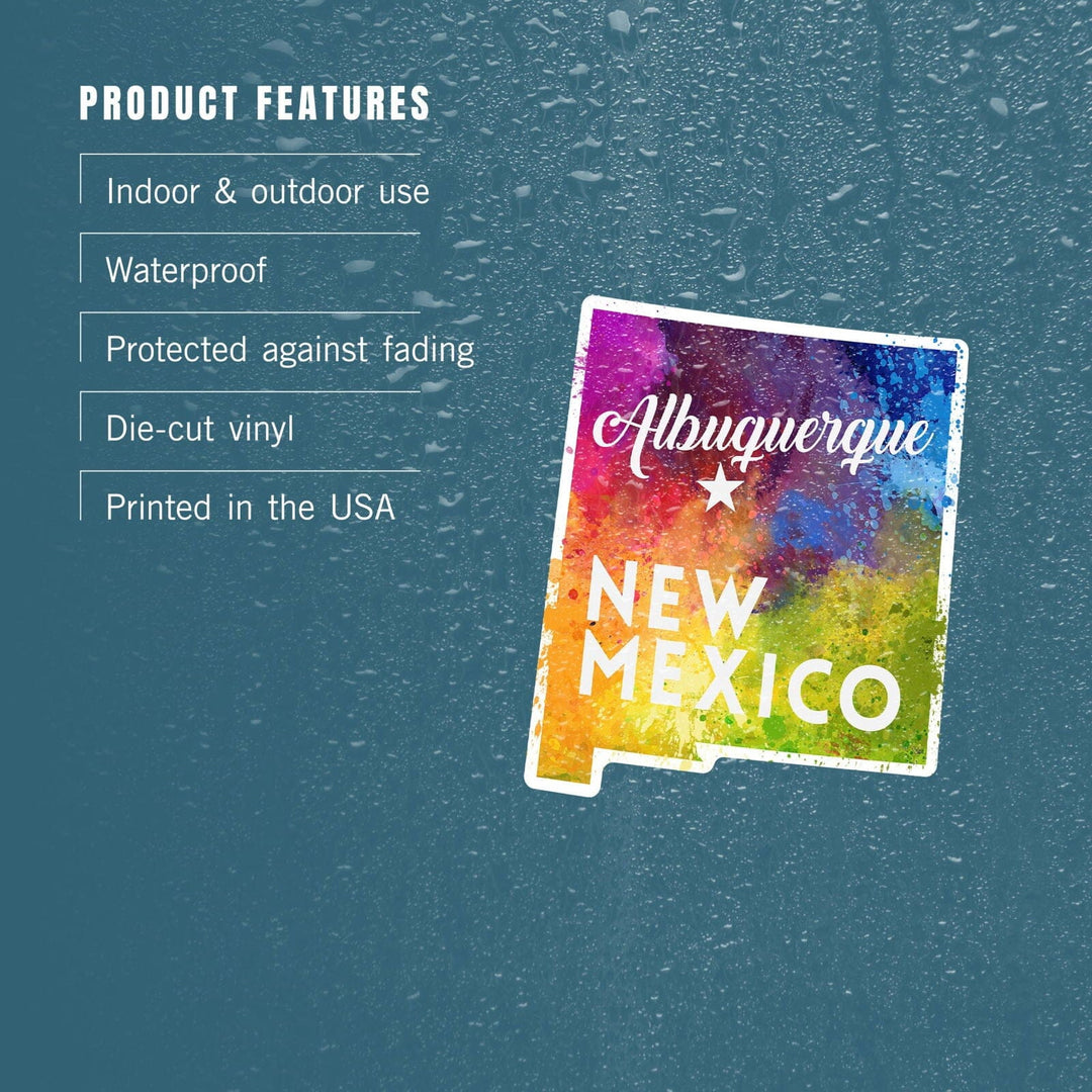 Albuquerque, New Mexico, State Abstract Watercolor, Contour, Vinyl Sticker Sticker Lantern Press 