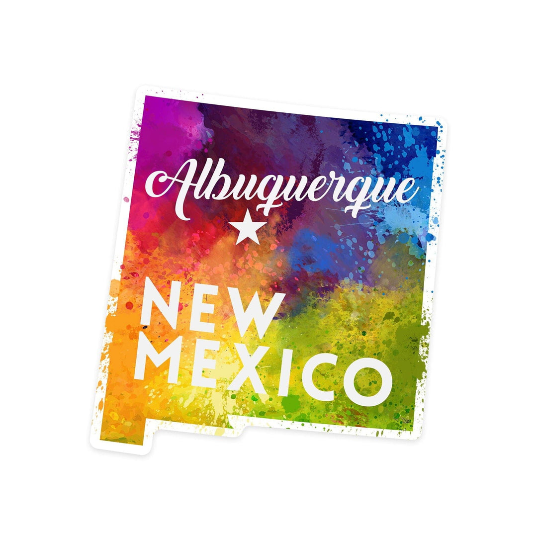 Albuquerque, New Mexico, State Abstract Watercolor, Contour, Vinyl Sticker Sticker Lantern Press 