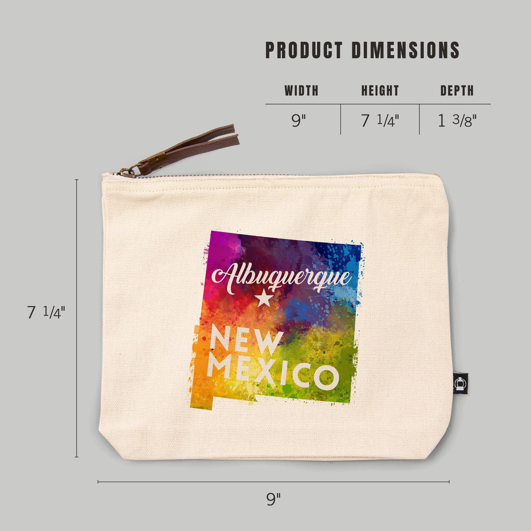 Albuquerque, New Mexico, State Abstract Watercolor,, Organic Cotton Zipper Pouch, Go Bag Go Bag Lantern Press 