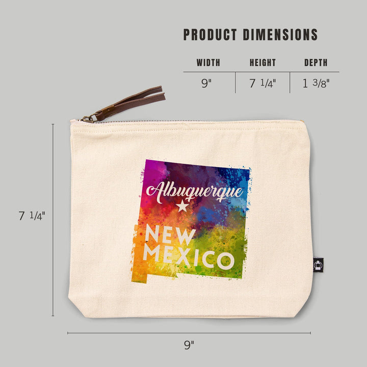 Albuquerque, New Mexico, State Abstract Watercolor,, Organic Cotton Zipper Pouch, Go Bag Go Bag Lantern Press 